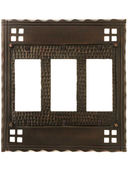 Arts and Crafts Triple GFI Outlet Cover Plate In Oil-Rubbed Bronze