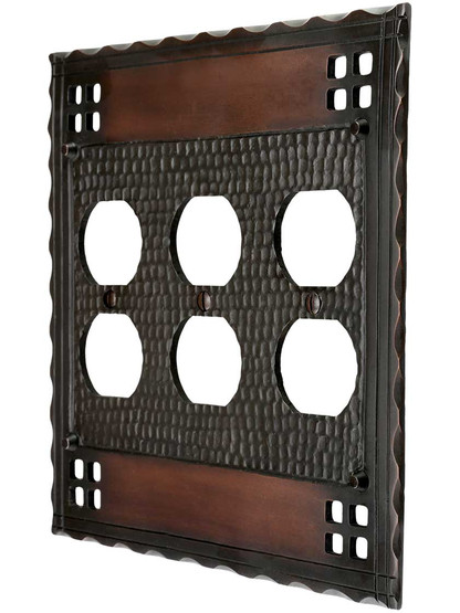 Arts and Crafts Triple Duplex Outlet Cover Plate In Oil-Rubbed Bronze