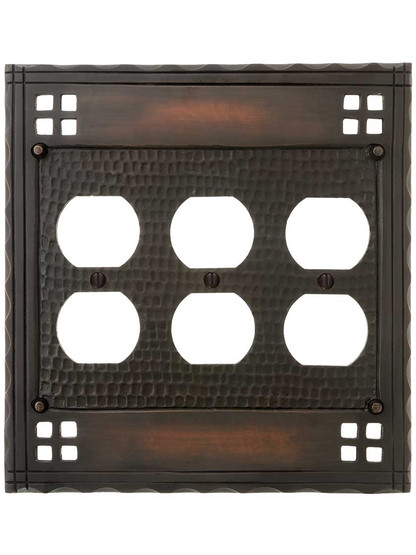 Alternate View of Arts and Crafts Triple Duplex Outlet Cover Plate.