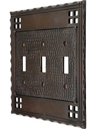 Arts and Crafts Triple Toggle Switch Plate In Oil-Rubbed Bronze.