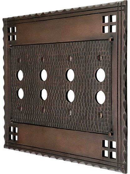 Arts and Crafts Quad Push Button Switch Plate In Oil-Rubbed Bronze.