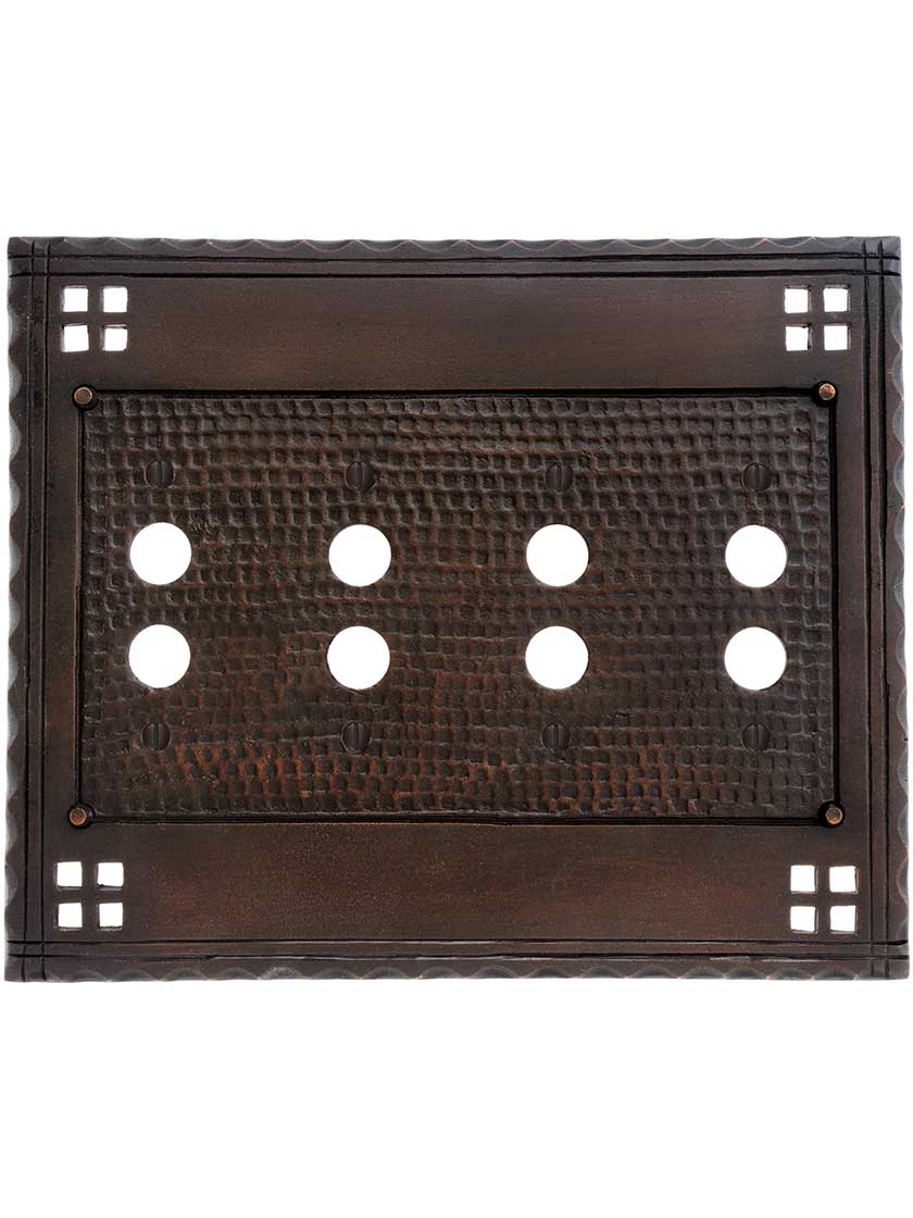 Alternate View of Arts and Crafts Quad Push Button Switch Plate In Oil-Rubbed Bronze.