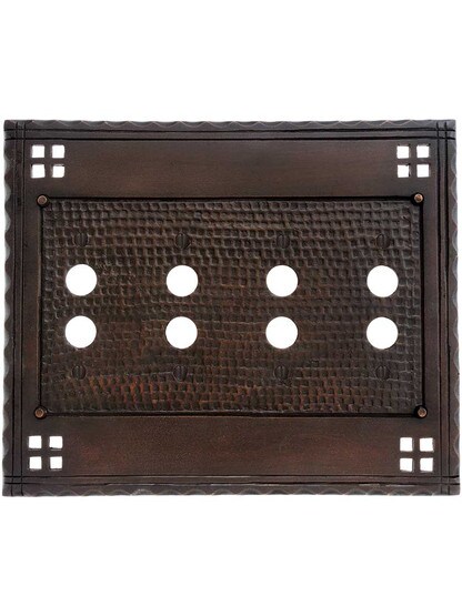 Alternate View of Arts and Crafts Quad Push Button Switch Plate In Oil-Rubbed Bronze.