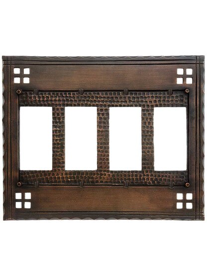 Alternate View of Arts and Crafts Quad GFI Outlet Cover Plate.