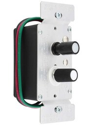 Standard Single-Pole Push Button Universal Dimmer Switch with Pearl Buttons.