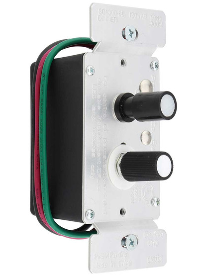 Standard Single-Pole Push Button Universal Dimmer Switch with Pearl Buttons.