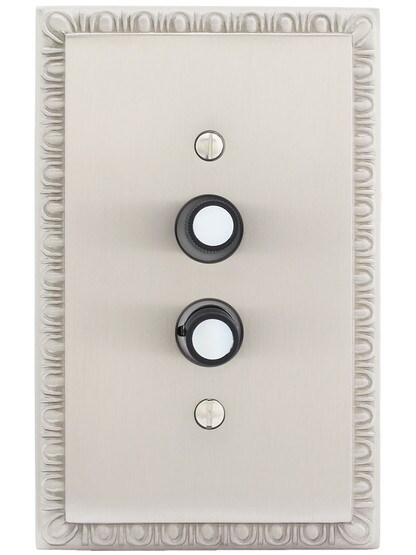 Alternate View of Standard 3-Way Push Button Universal Dimmer Switch With Pearl Buttons.