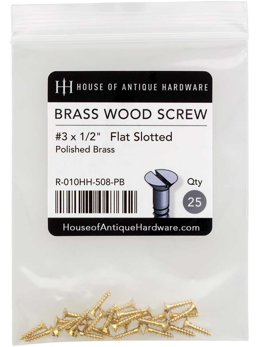 Alternate View 2 of #3 x 1/2 Inch Brass Flat Head Slotted Wood Screws - 25 Pack.