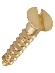 #6 x 3/4 Inch Brass Flat Head Slotted Wood Screws - 25 Pack.