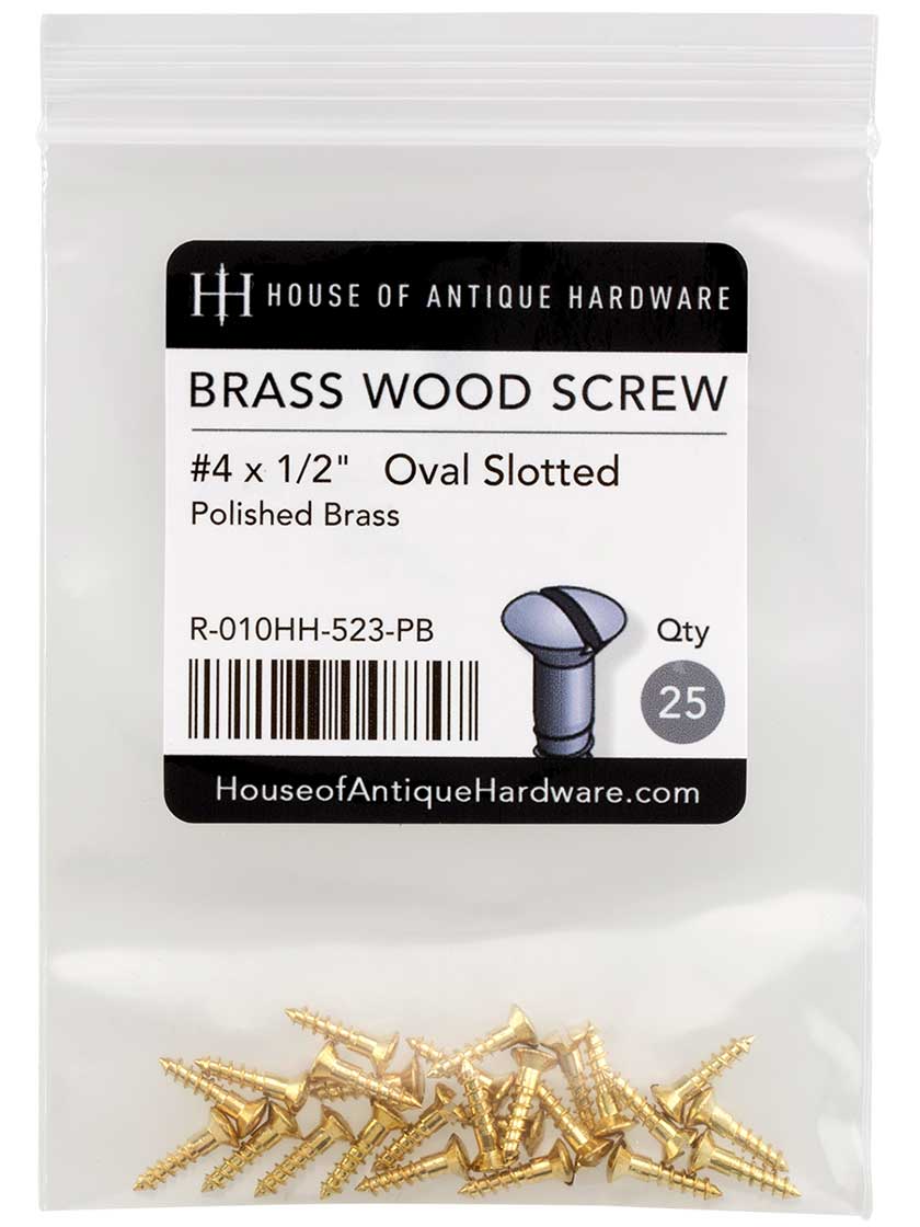 Alternate View 2 of #4 x 1/2 Inch Oval Head Slotted Brass Wood Screws - 25 Pack.