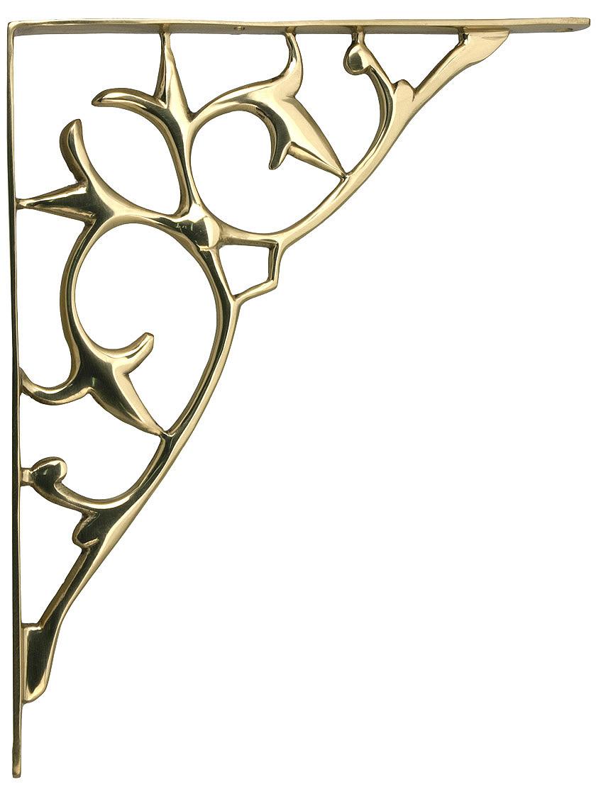 Brass Fleur-De-Lis Shelf Bracket - 9 1/2 inch X 7 3/4 inch .