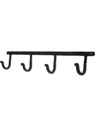 4-Hook Coat Rack with Twisted Hooks in Matte Black
