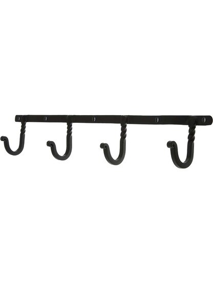 4 Hook Coat Rack With Twisted Hooks in Matte Black.