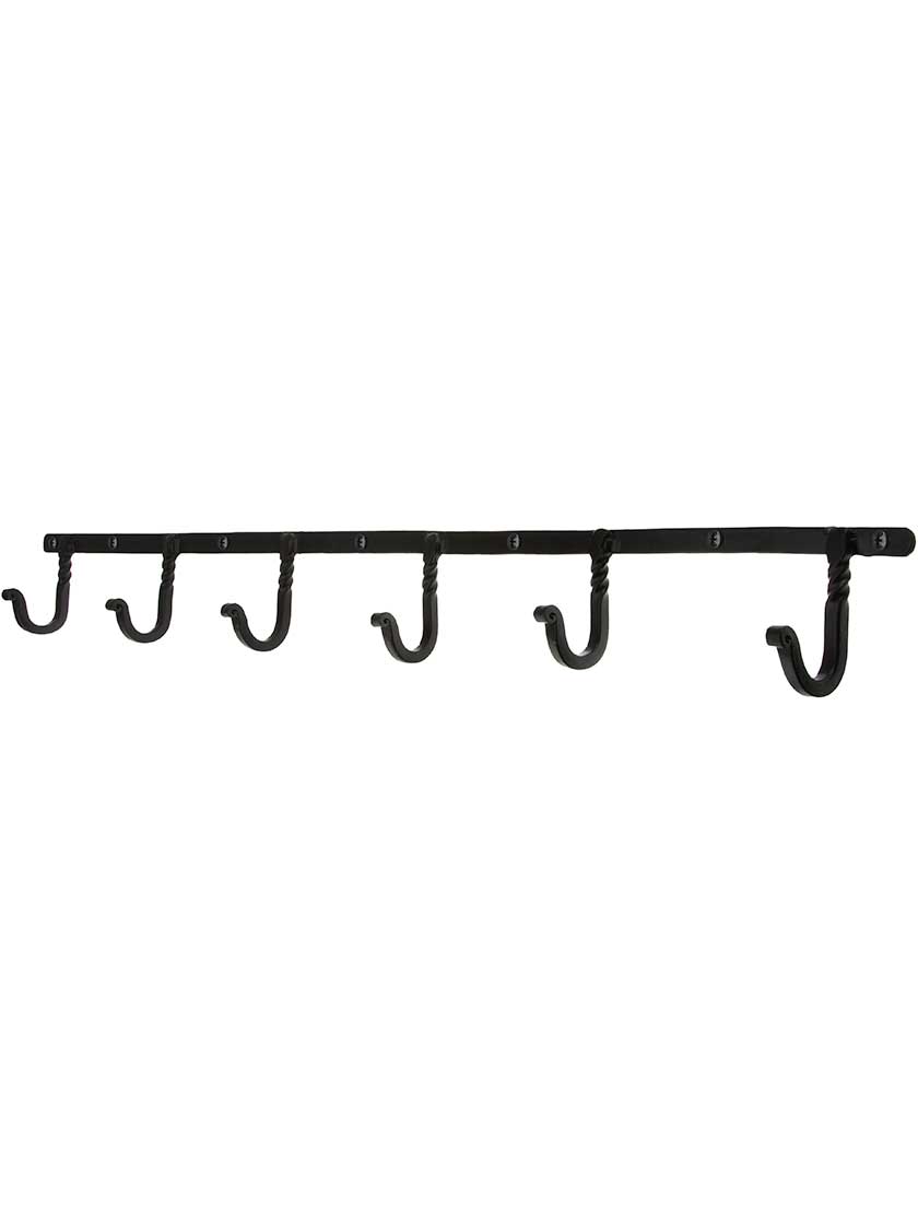 6-Hook Coat Rack with Twisted Hooks in Matte Black