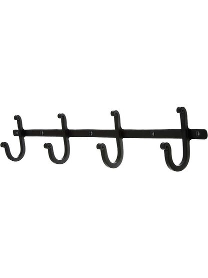 4-Hook Coat Rack with Plain Hooks in Matte Black.