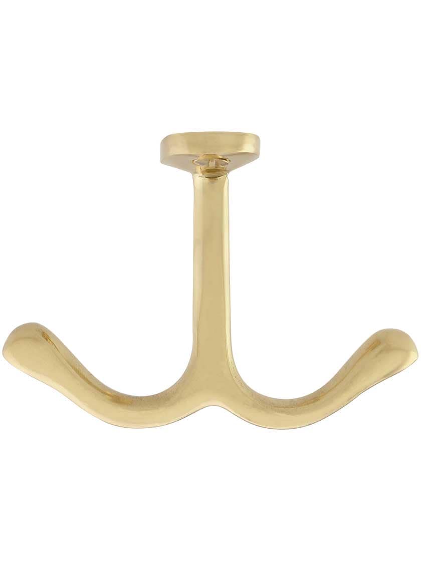 Alternate View of Plain Solid-Brass Double Wardrobe Hook.