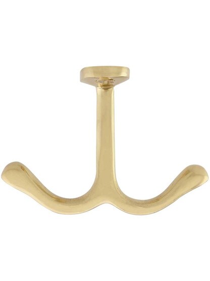 Alternate View of Plain Solid-Brass Double Wardrobe Hook.