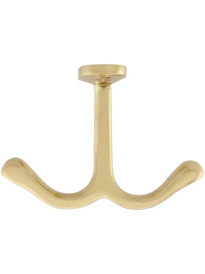 Alternate View of Plain Solid-Brass Double Wardrobe Hook.