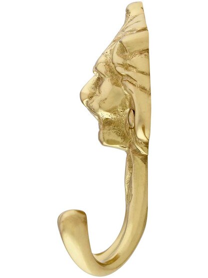 Alternate View of Solid Brass Lion-Head Coat Hook.