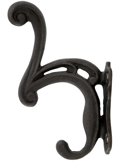 Alternate View of Scroll Style Cast-Iron Double Coat and Hat Hook.