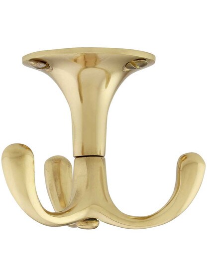 Alternate View of Plain Solid-Brass Triple Wardrobe Hook.