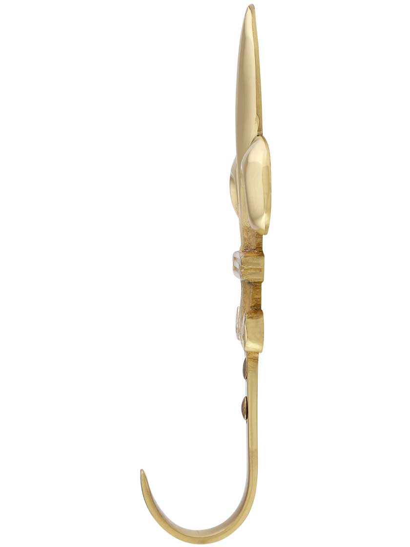 Alternate View of Large Solid Brass Fleur de Lis Hook.