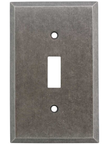 Alternate View of Industrial Single Toggle Switch Plate with Galvanized Finish.