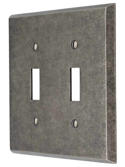 Industrial Double Toggle Switch Plate with Galvanized Finish.