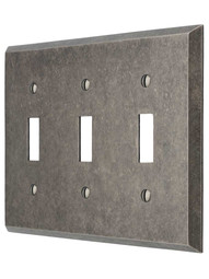Industrial Triple Toggle Switch Plate with Galvanized Finish.