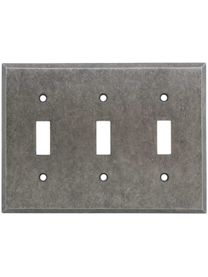 Alternate View of Industrial Triple Toggle Switch Plate with Galvanized Finish.
