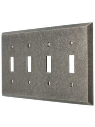 Industrial Quad Gang Toggle Switch Plate with Galvanized Finish.