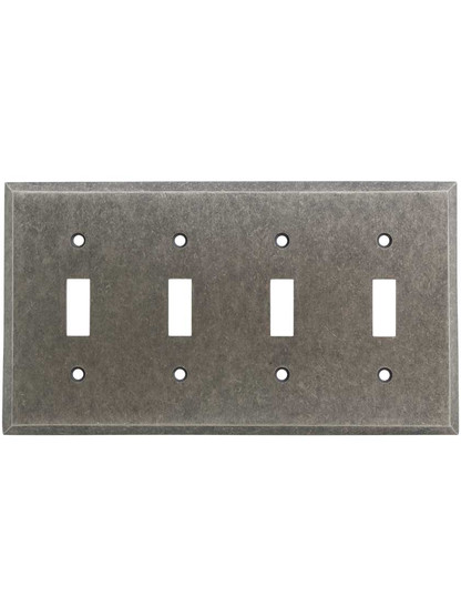 Industrial Quad Gang Toggle Switch Plate with Galvanized Finish