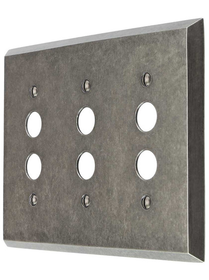 Industrial Triple Push-Button Switch Plate with Galvanized Finish.