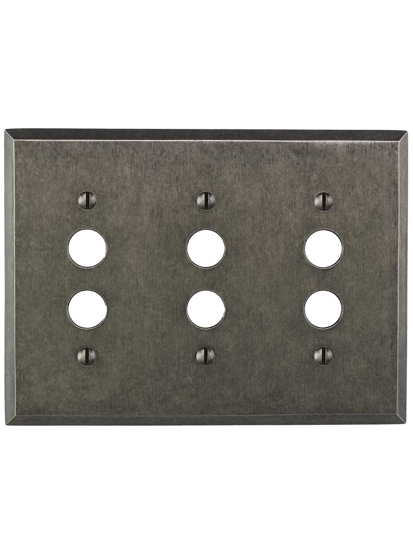 Alternate View of Industrial Triple Push-Button Switch Plate with Galvanized Finish.