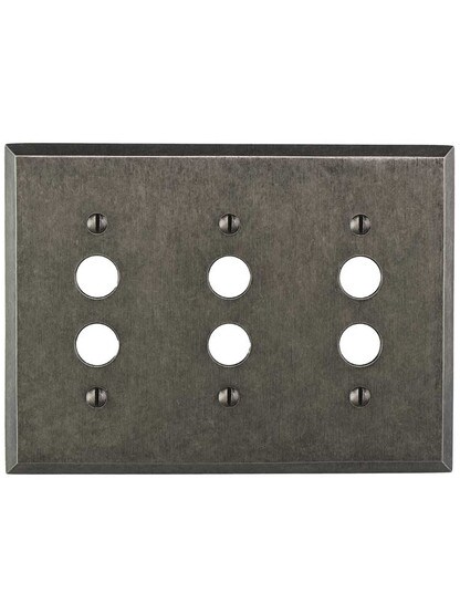 Alternate View of Industrial Triple Push-Button Switch Plate with Galvanized Finish.