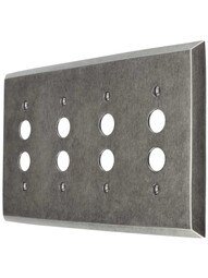 Industrial Quad Push-Button Switch Plate with Galvanized Finish.