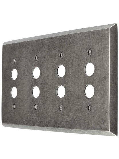 Industrial Quad Push-Button Switch Plate with Galvanized Finish.