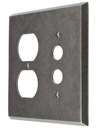 Industrial Push Button/Duplex Combination Switch Plate with Galvanized Finish.