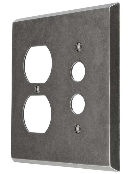 Industrial Push Button/Duplex Combination Switch Plate with Galvanized Finish.