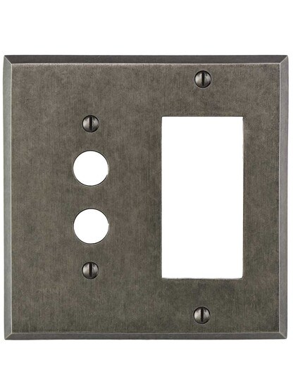 Alternate View of Industrial Push Button/GFI Combination Switch Plate with Galvanized Finish.