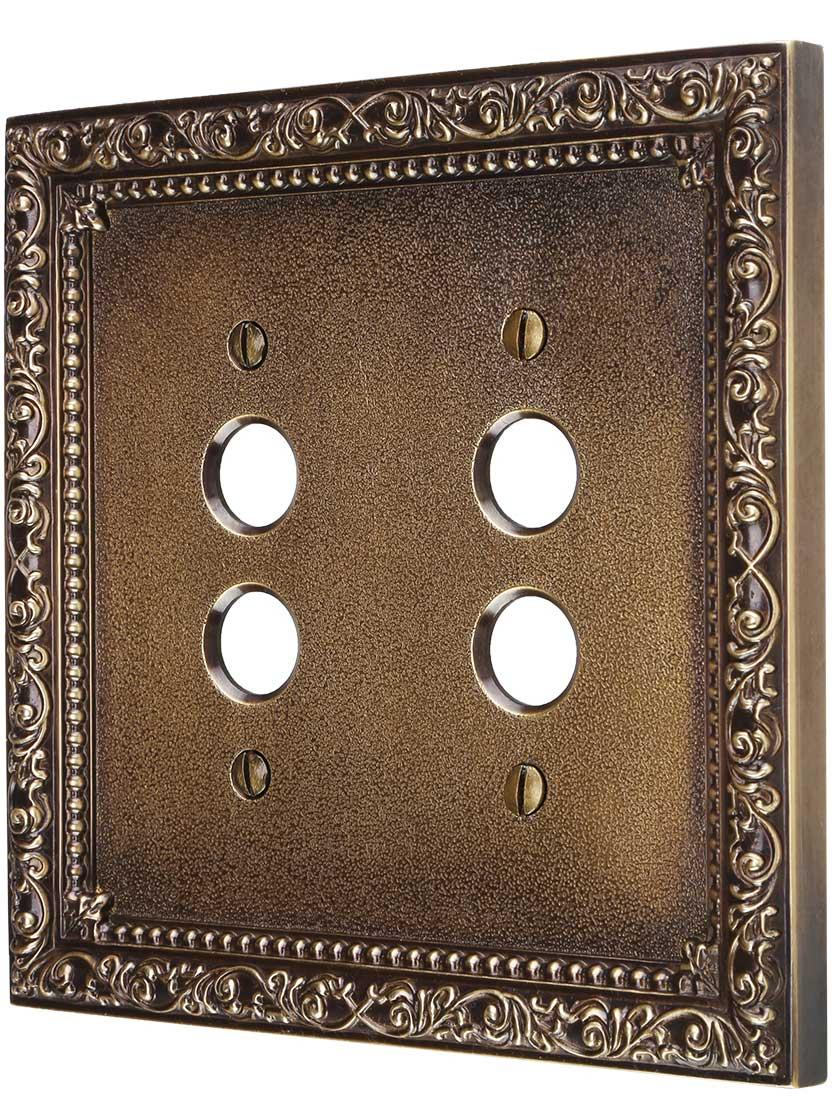 Floral Victorian Double Gang Push-Button Switch Plate in Antique-By-Hand