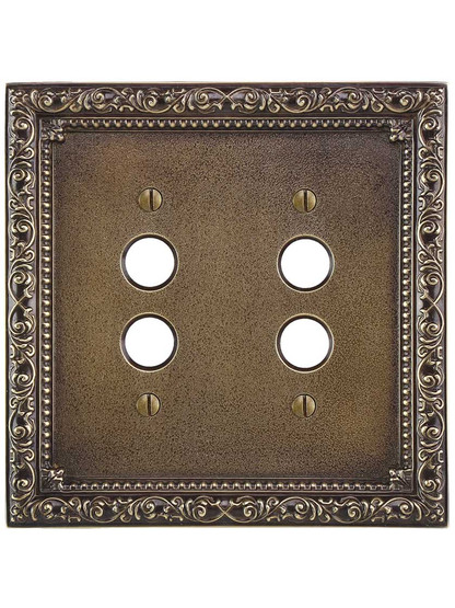 Alternate View of Floral Victorian Double Gang Push-Button Switch Plate in Antique-By-Hand.