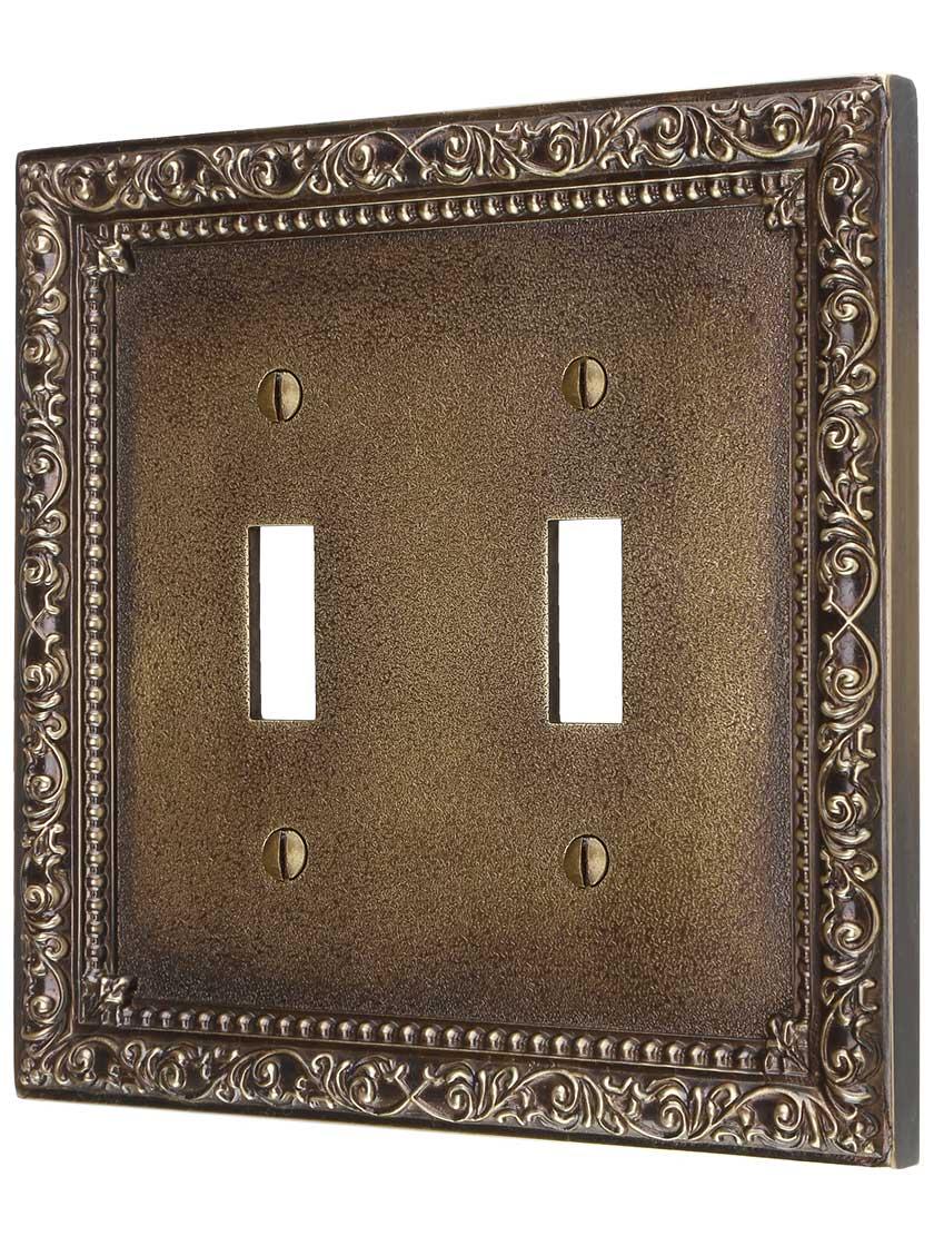 Floral Victorian Double Gang Toggle Switch Plate in Antique-By-Hand.