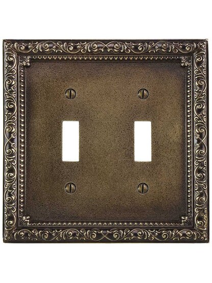 Alternate View of Floral Victorian Double Gang Toggle Switch Plate in Antique-By-Hand.
