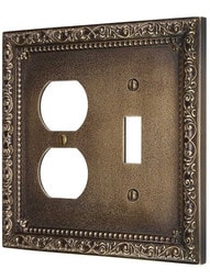 Floral Victorian Toggle/Duplex Combination Switch Plate in Antique-By-Hand.