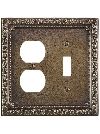 Alternate View of Floral Victorian Toggle/Duplex Combination Switch Plate in Antique-By-Hand.