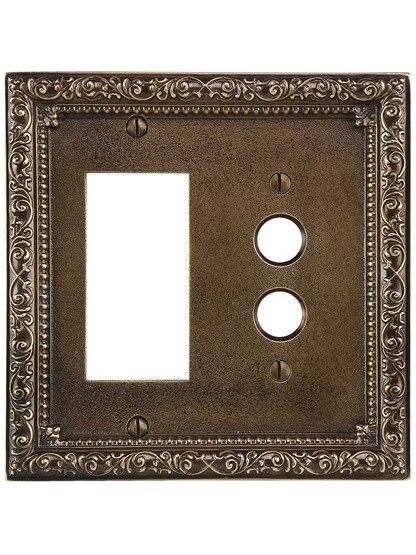 Alternate View of Floral Victorian Push Button/GFI Combination Switch Plate in Antique-By-Hand.