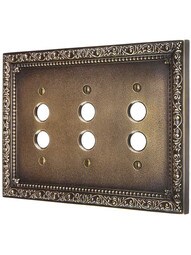 Floral Victorian Triple Gang Push-Button Switch Plate in Antique-By-Hand