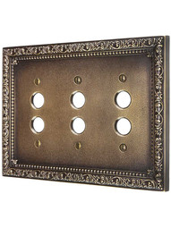 Floral Victorian Triple Gang Push-Button Switch Plate in Antique-By-Hand.
