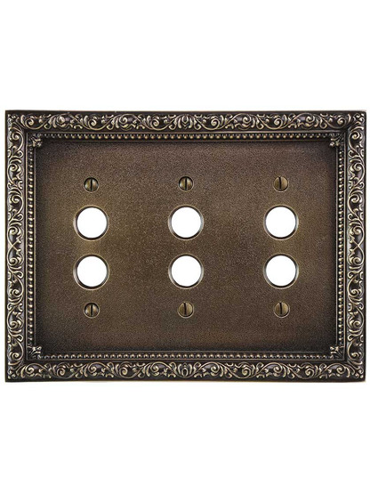 Floral Victorian Triple Gang Push-Button Switch Plate in Antique-By-Hand